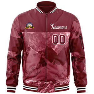 Custom Crimson White Varsity Full-Zip Snow Mountain Letterman Bomber Jacket