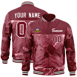 Custom Crimson White Varsity Full-Zip Snow Mountain Letterman Bomber Jacket