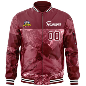 Custom Crimson White Varsity Full-Zip Snow Mountain Letterman Bomber Jacket