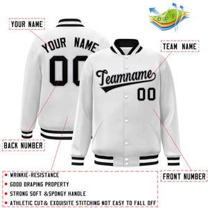 Custom White Black-Gray Classic Style Varsity Full-Snap Letterman Jacket