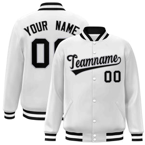 Custom White Black-Gray Classic Style Varsity Full-Snap Letterman Jacket