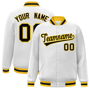 Custom White Black-Gold Classic Style Varsity Full-Snap Letterman Jacket