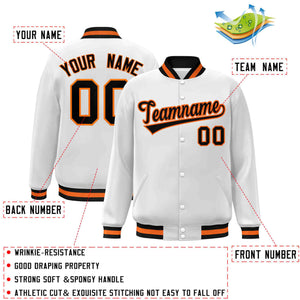 Custom White Black-Orange Classic Style Varsity Full-Snap Letterman Jacket