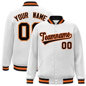 Custom White Black-Orange Classic Style Varsity Full-Snap Letterman Jacket