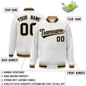 Custom White Black-Old Gold Classic Style Varsity Full-Snap Letterman Jacket