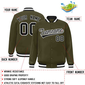 Custom Olive Black-White Classic Style Varsity Full-Snap Letterman Jacket