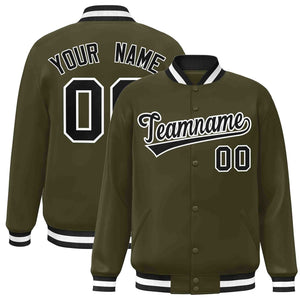 Custom Olive Black-White Classic Style Varsity Full-Snap Letterman Jacket