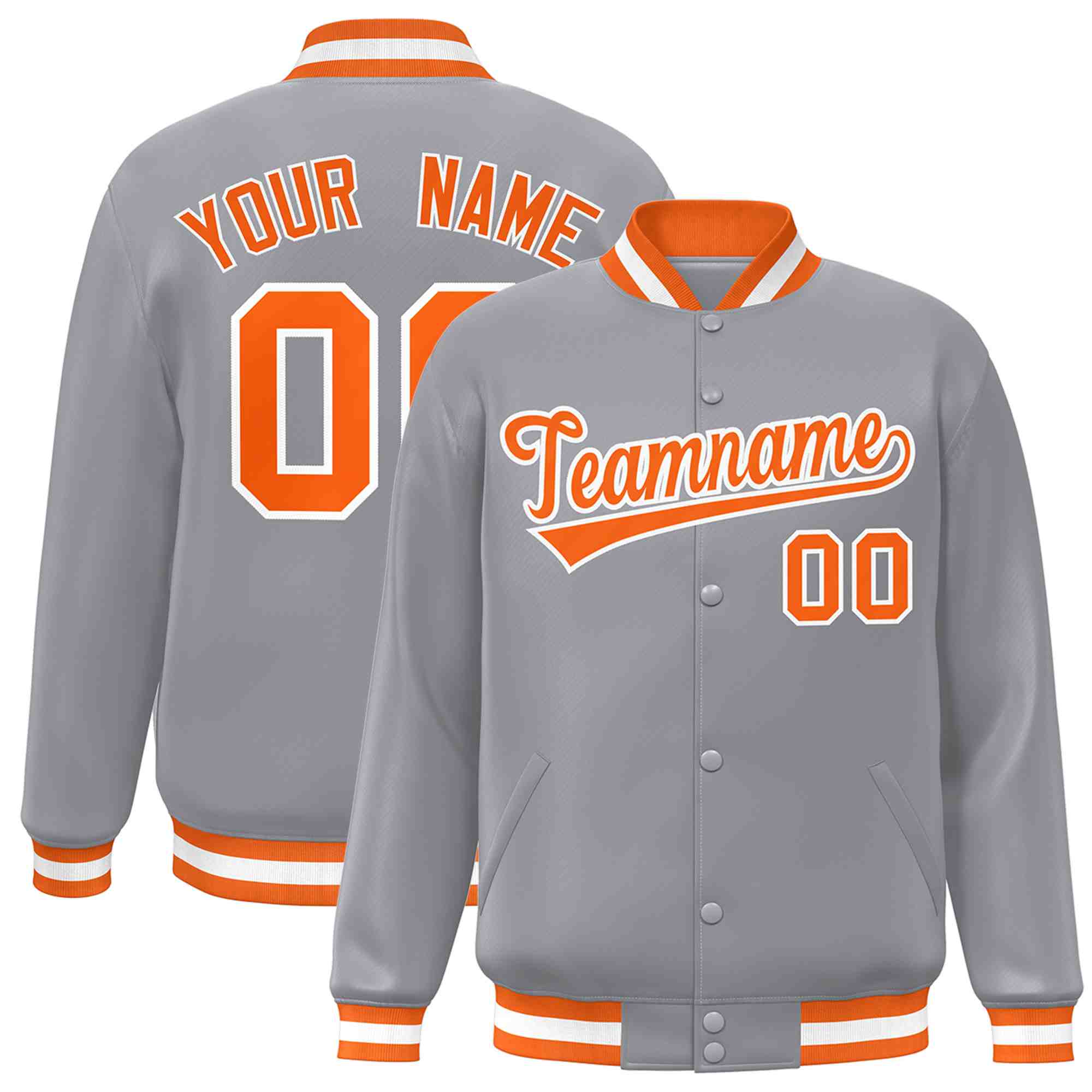 Custom Gray Orange-White Classic Style Varsity Full-Snap Letterman Jacket