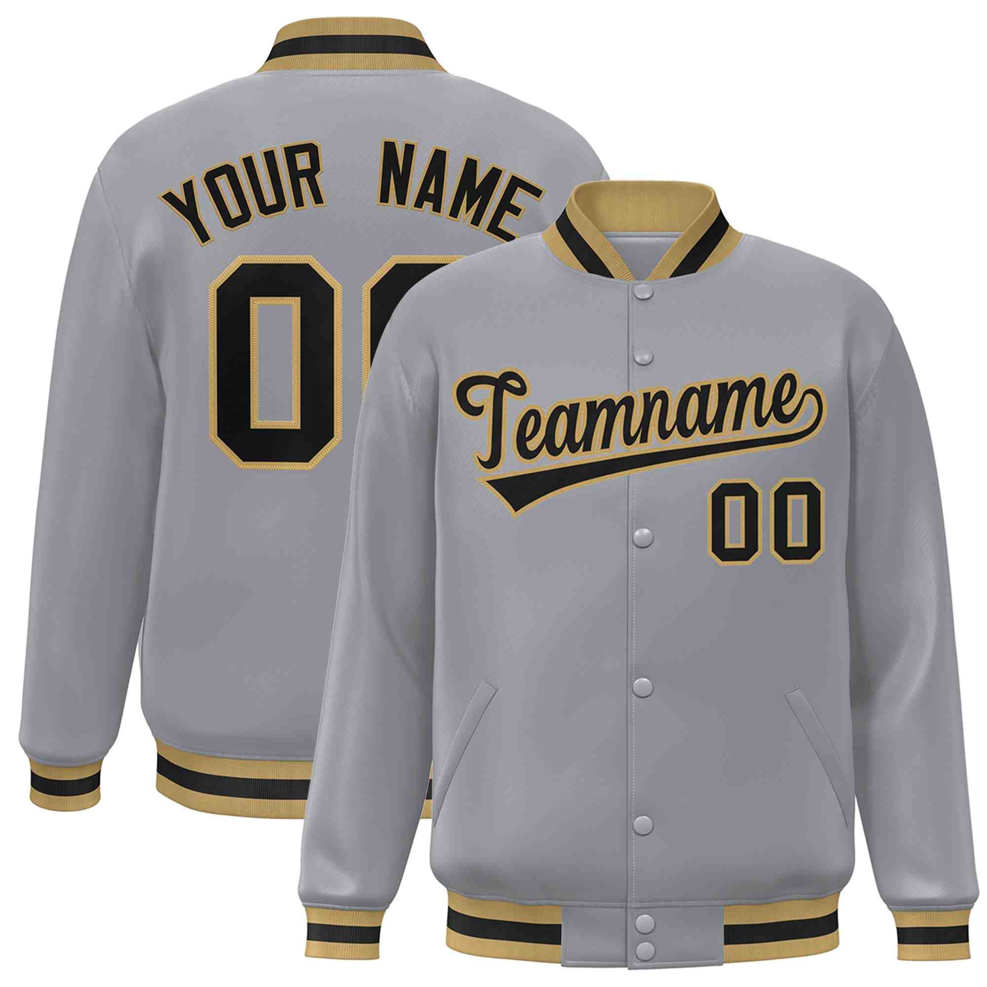 Custom Gray Black-Old Gold Classic Style Varsity Full-Snap Letterman Jacket