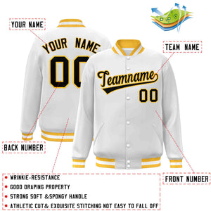 Custom White Black-Gold Classic Style Varsity Full-Snap Letterman Jacket