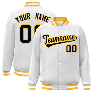 Custom White Black-Gold Classic Style Varsity Full-Snap Letterman Jacket