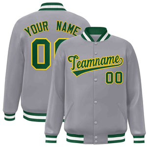 Custom Gray Green-Gold Classic Style Varsity Full-Snap Letterman Jacket