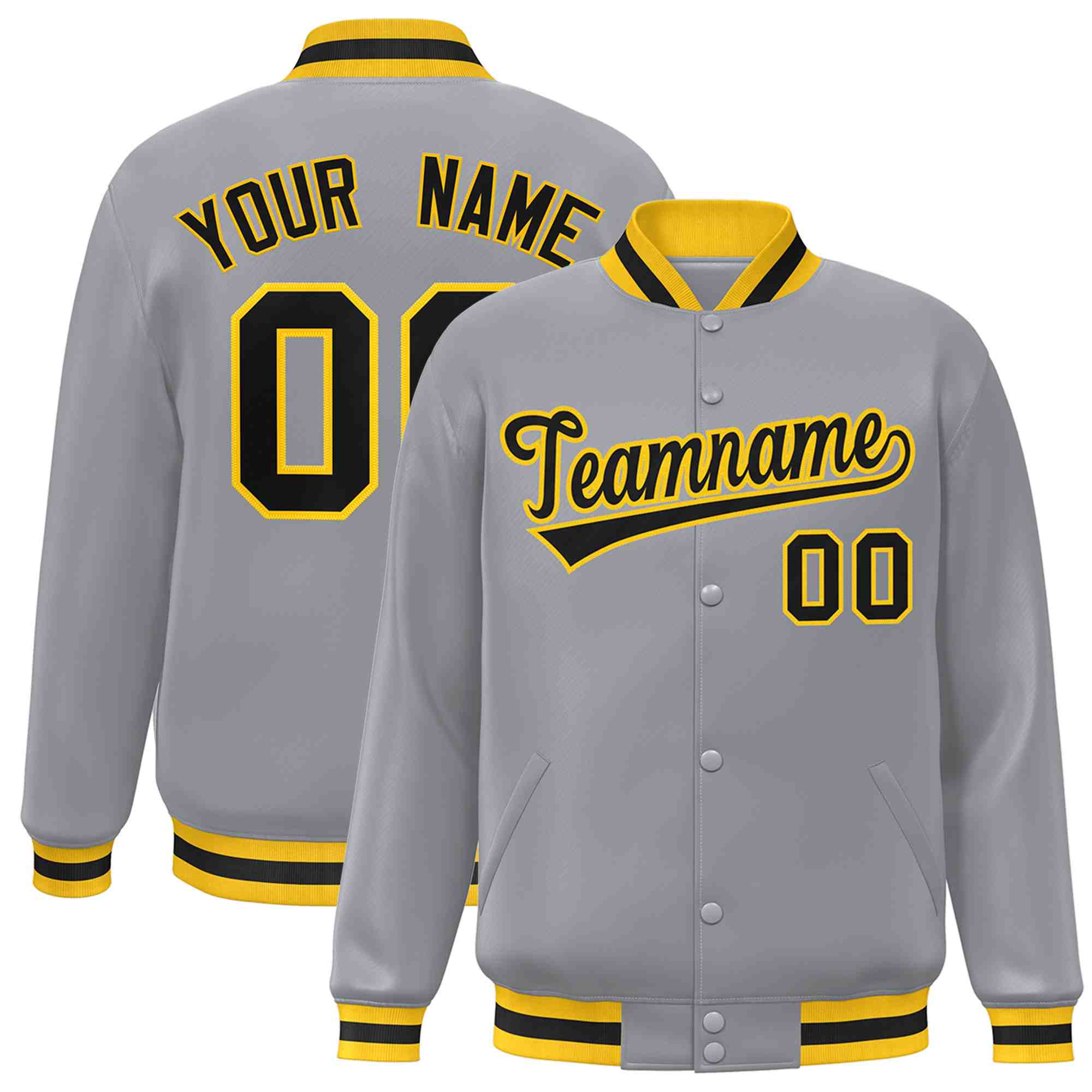 Custom Gray Black-Gold Classic Style Varsity Full-Snap Letterman Jacket