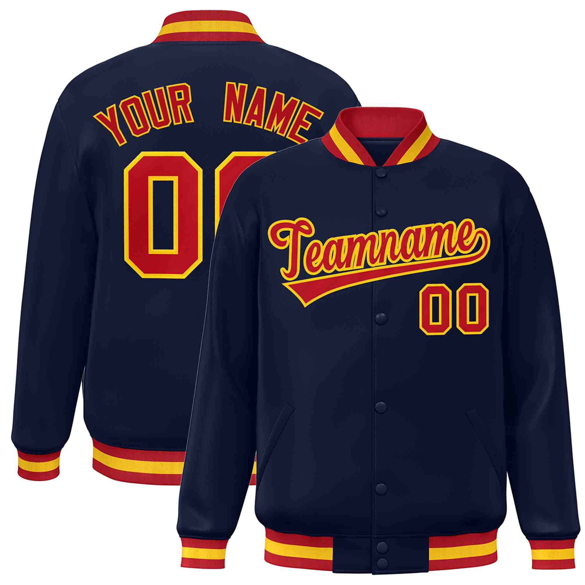 Custom Navy Red-Gold Classic Style Varsity Full-Snap Letterman Jacket