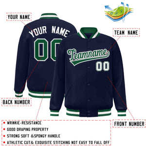 Custom Navy Green-White Classic Style Varsity Full-Snap Letterman Jacket