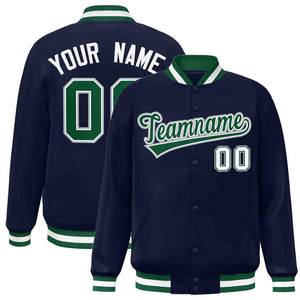 Custom Navy Green-White Classic Style Varsity Full-Snap Letterman Jacket