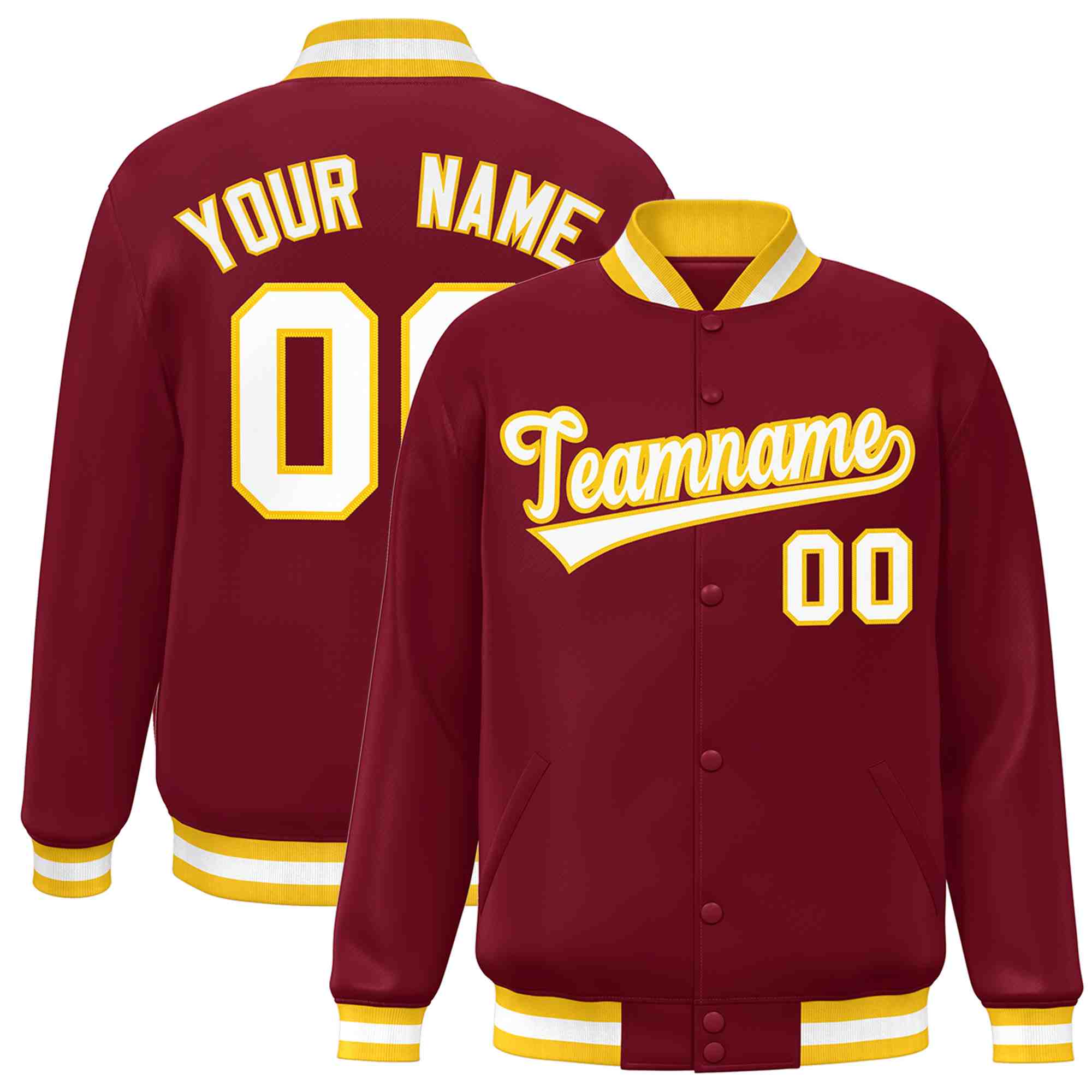 Custom Crimson White-Gold Classic Style Varsity Full-Snap Letterman Jacket