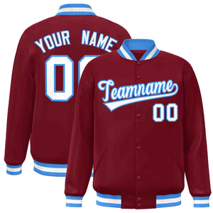 Custom Crimson White-Powder Blue Classic Style Varsity Full-Snap Letterman Jacket