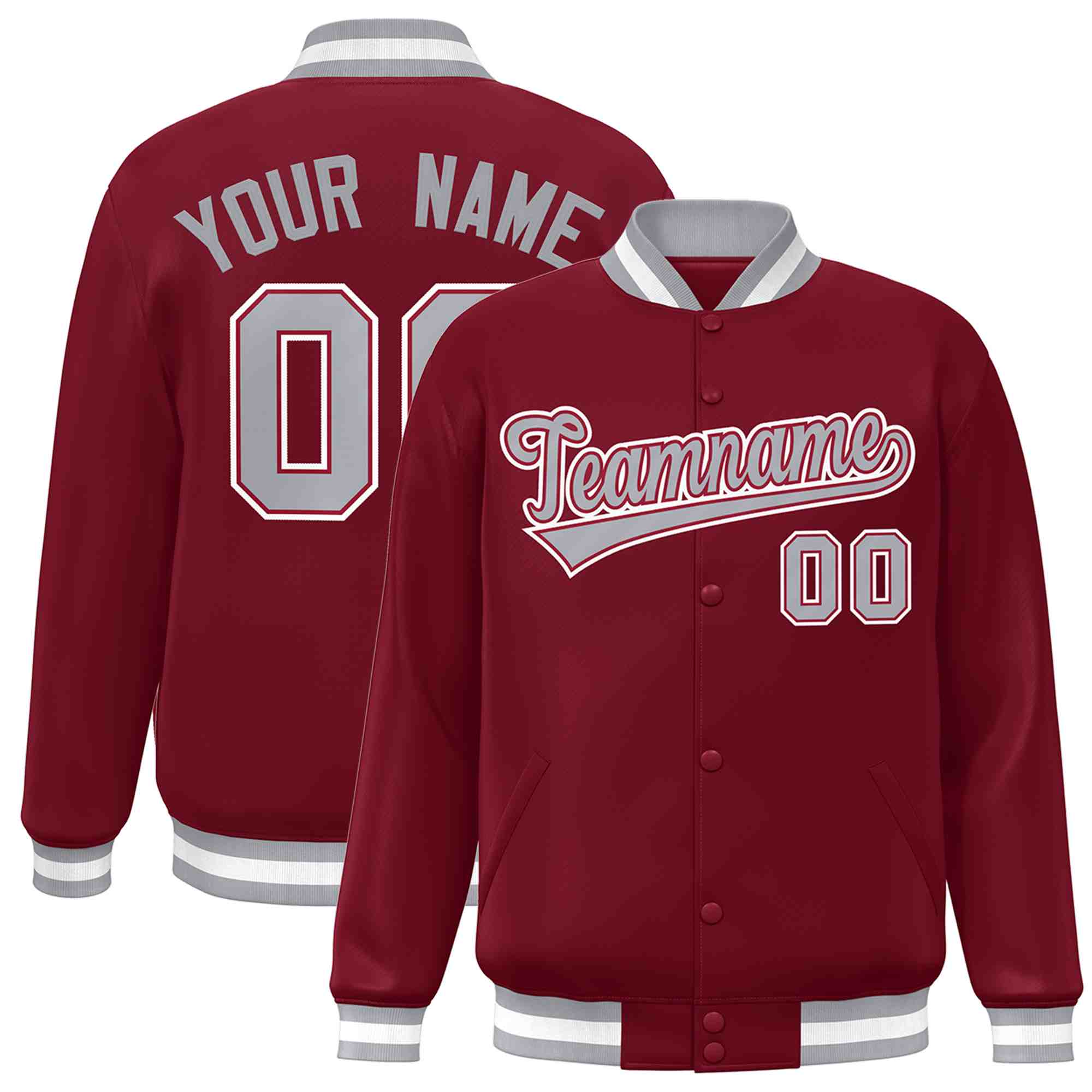 Custom Crimson Gray-Crimson Classic Style Varsity Full-Snap Letterman Jacket