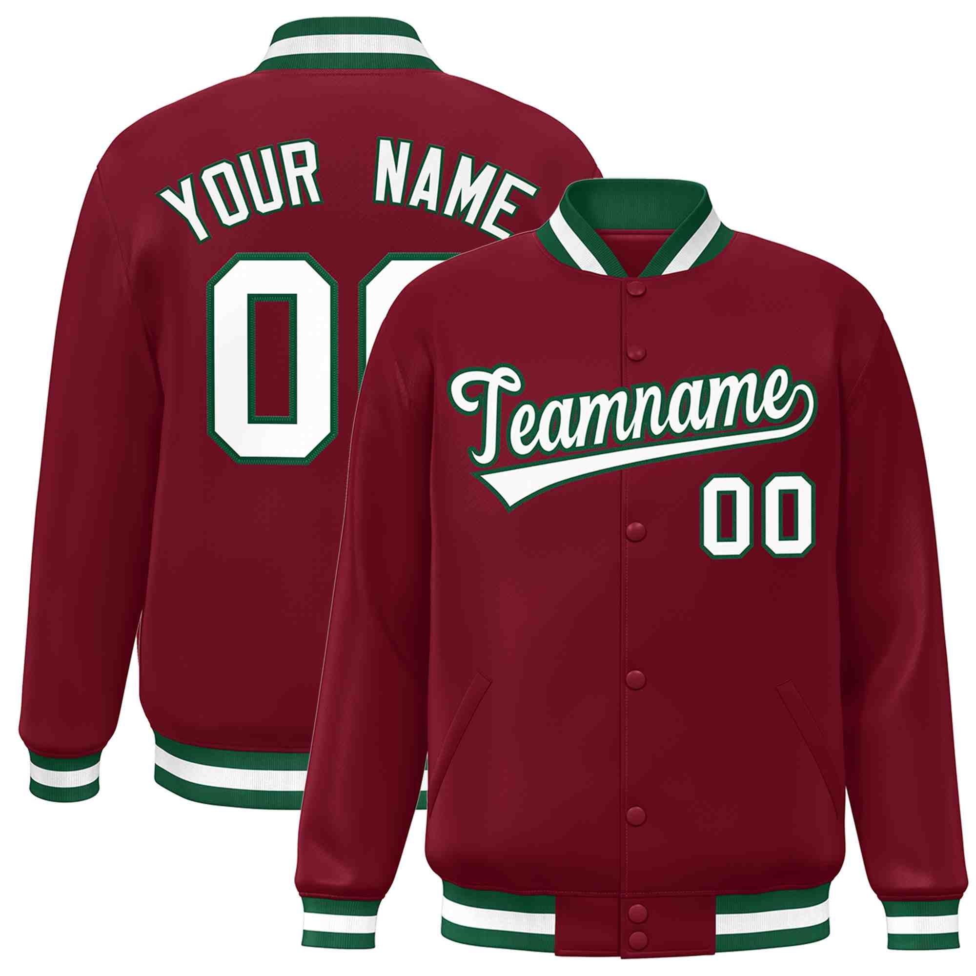 Custom Crimson White-Green Classic Style Varsity Full-Snap Letterman Jacket