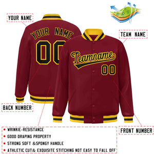 Custom Crimson Black-Gold Classic Style Varsity Full-Snap Letterman Jacket