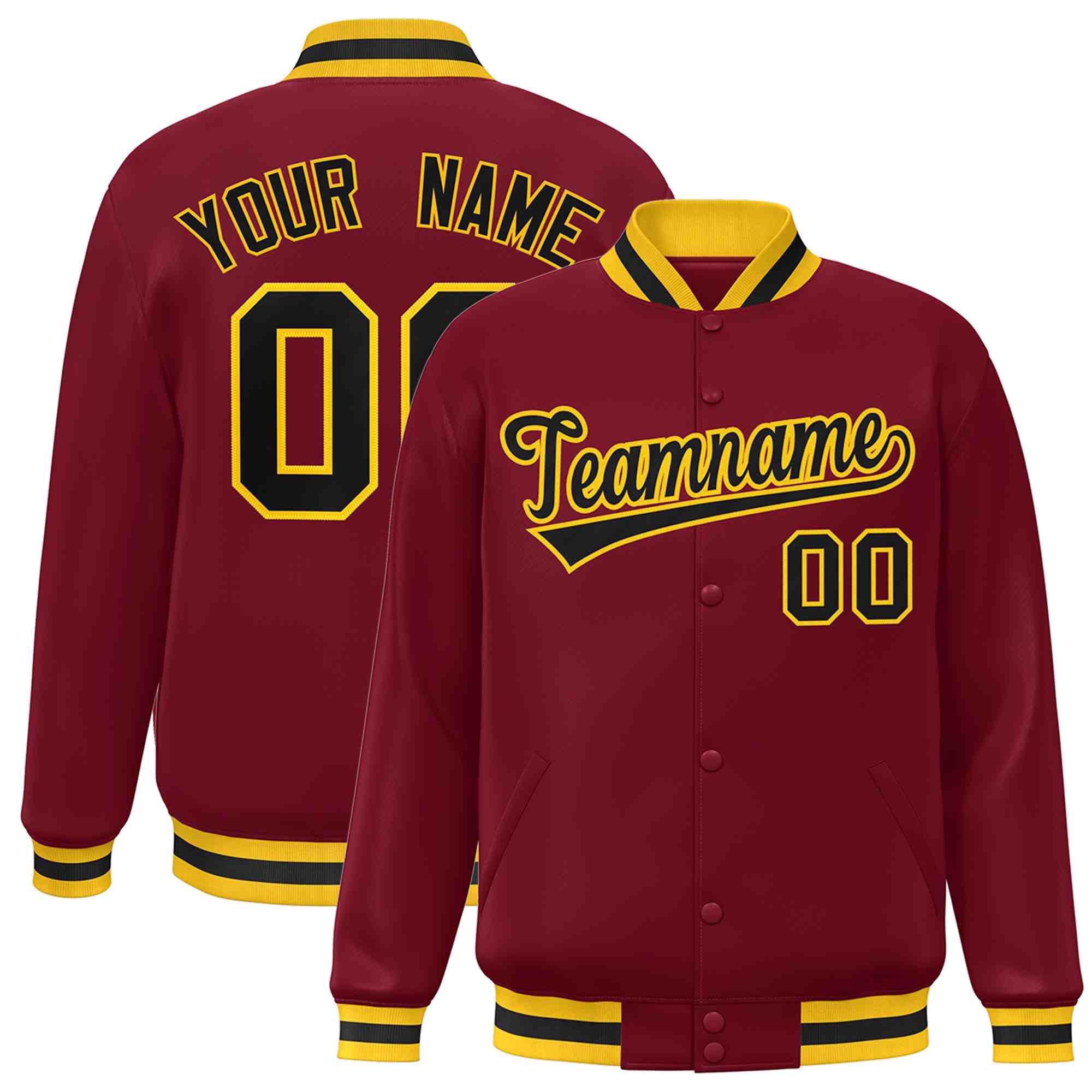 Custom Crimson Black-Gold Classic Style Varsity Full-Snap Letterman Jacket