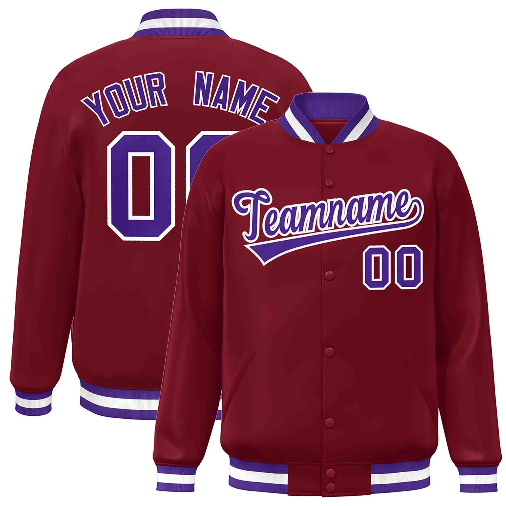 Custom Crimson Purple-White Classic Style Varsity Full-Snap Letterman Jacket