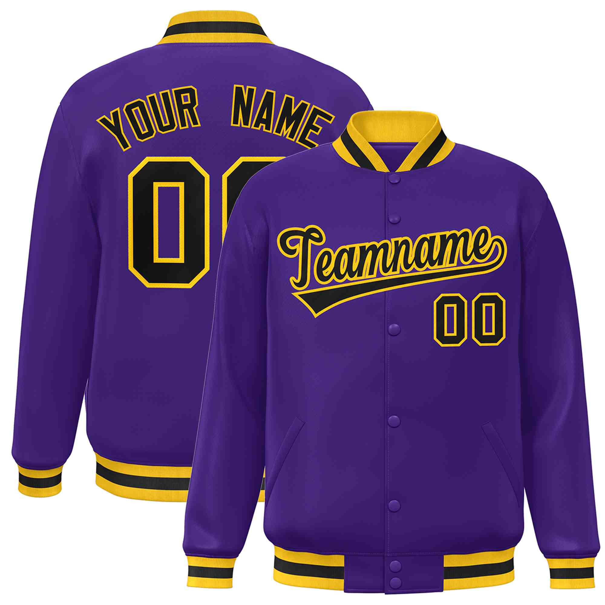 Custom Purple Black-Gold Classic Style Varsity Full-Snap Letterman Jacket