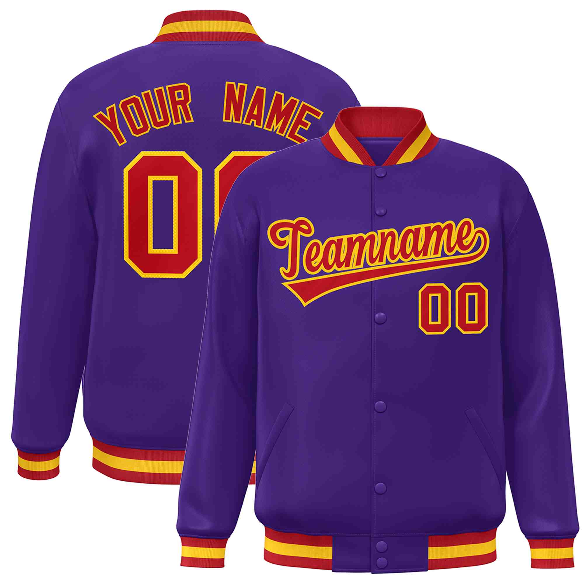 Custom Purple Red-Gold Classic Style Varsity Full-Snap Letterman Jacket