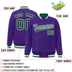 Custom Purple Green-White Classic Style Varsity Full-Snap Letterman Jacket