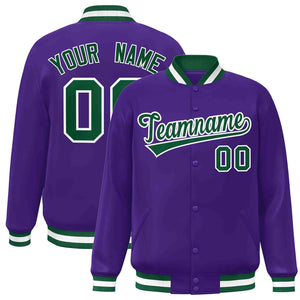 Veste Letterman à bouton-pression personnalisée de style classique violet vert-blanc