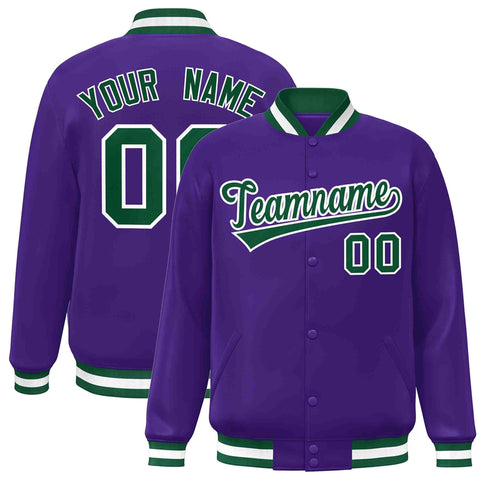 Custom Purple Green-White Classic Style Varsity Full-Snap Letterman Jacket