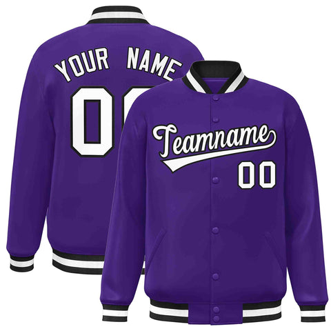 Custom Purple White-Black Classic Style Varsity Full-Snap Letterman Jacket