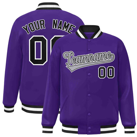 Custom Purple Gray-Black Classic Style Varsity Full-Snap Letterman Jacket