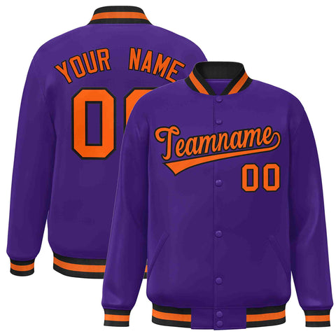 Custom Purple Orange-Black Classic Style Varsity Full-Snap Letterman Jacket