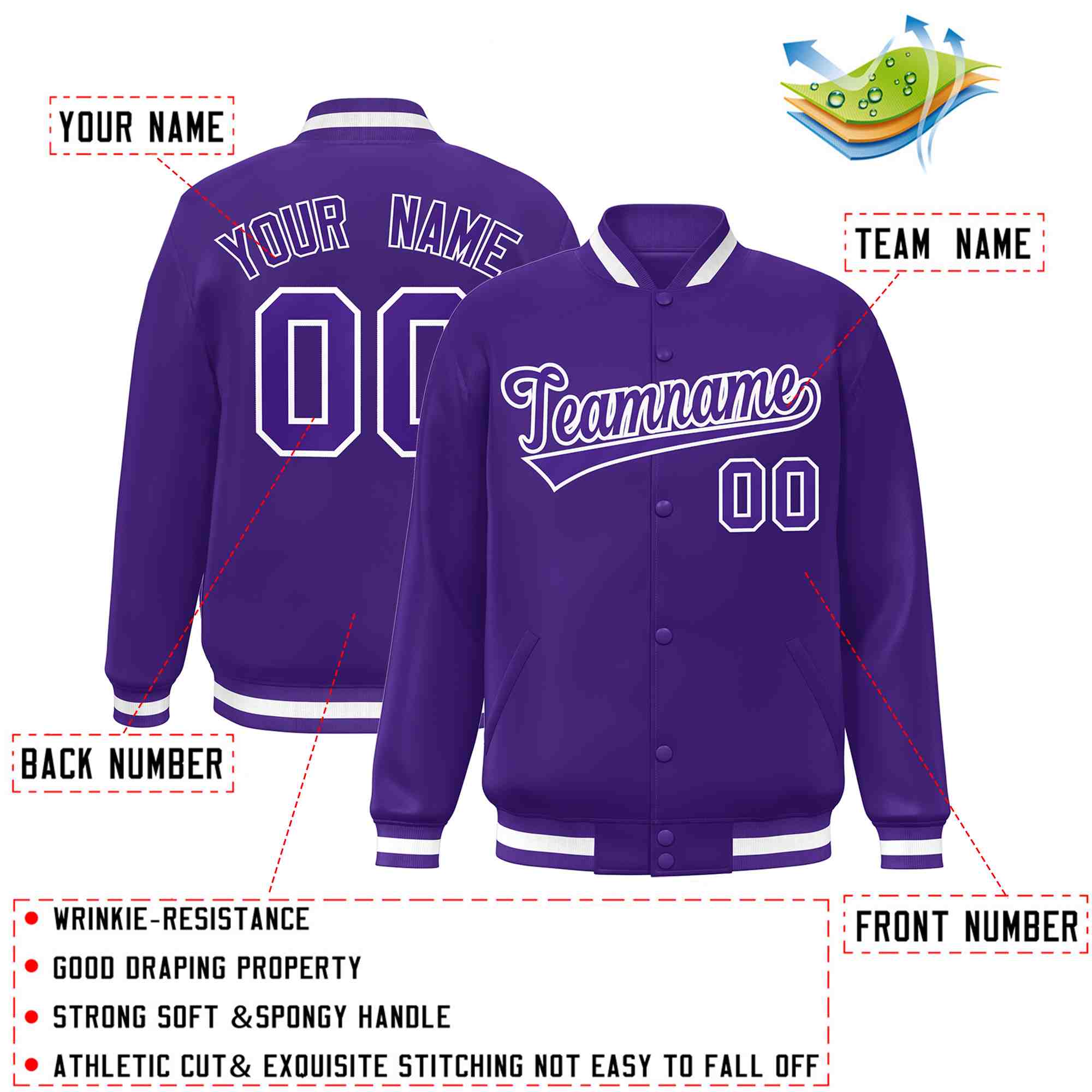 Custom Purple Purple-White Classic Style Varsity Full-Snap Letterman Jacket