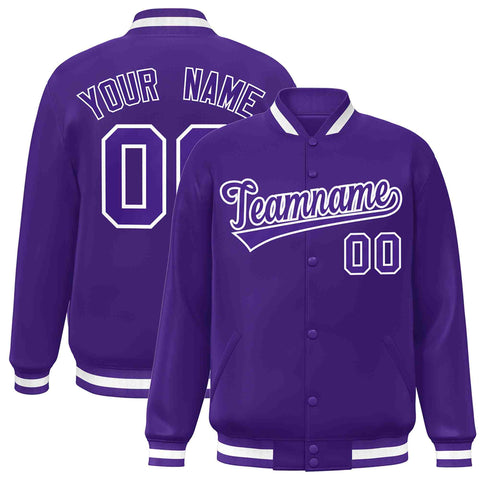 Custom Purple Purple-White Classic Style Varsity Full-Snap Letterman Jacket