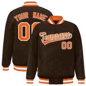 Custom Brown Orange-White Classic Style Varsity Full-Snap Letterman Jacket