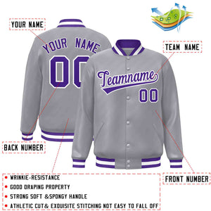 Custom Gray Purple-White Classic Style Varsity Full-Snap Letterman Jacket