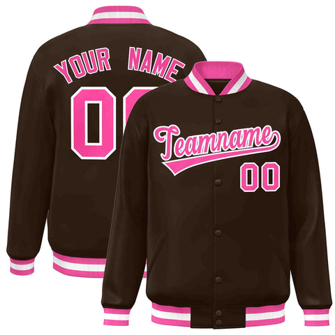 Custom Brown Pink-White Classic Style Varsity Full-Snap Letterman Jacket