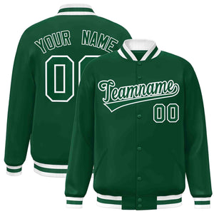 Veste Letterman à bouton-pression personnalisée de style classique vert vert-blanc