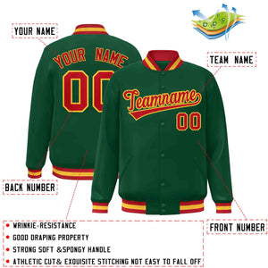 Custom Green Red-Gold Classic Style Varsity Full-Snap Letterman Jacket