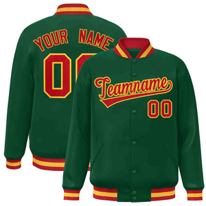 Custom Green Red-Gold Classic Style Varsity Full-Snap Letterman Jacket