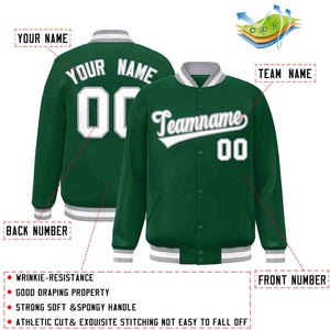 Custom Green White-Gray Classic Style Varsity Full-Snap Letterman Jacket