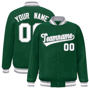 Custom Green White-Gray Classic Style Varsity Full-Snap Letterman Jacket