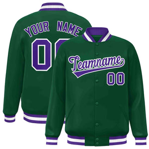 Veste Letterman à bouton-pression personnalisée de style classique vert violet-blanc