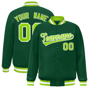 Custom Green Neon Green-White Classic Style Varsity Full-Snap Letterman Jacket