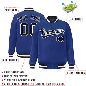 Custom Royal Black-White Classic Style Varsity Full-Snap Letterman Jacket