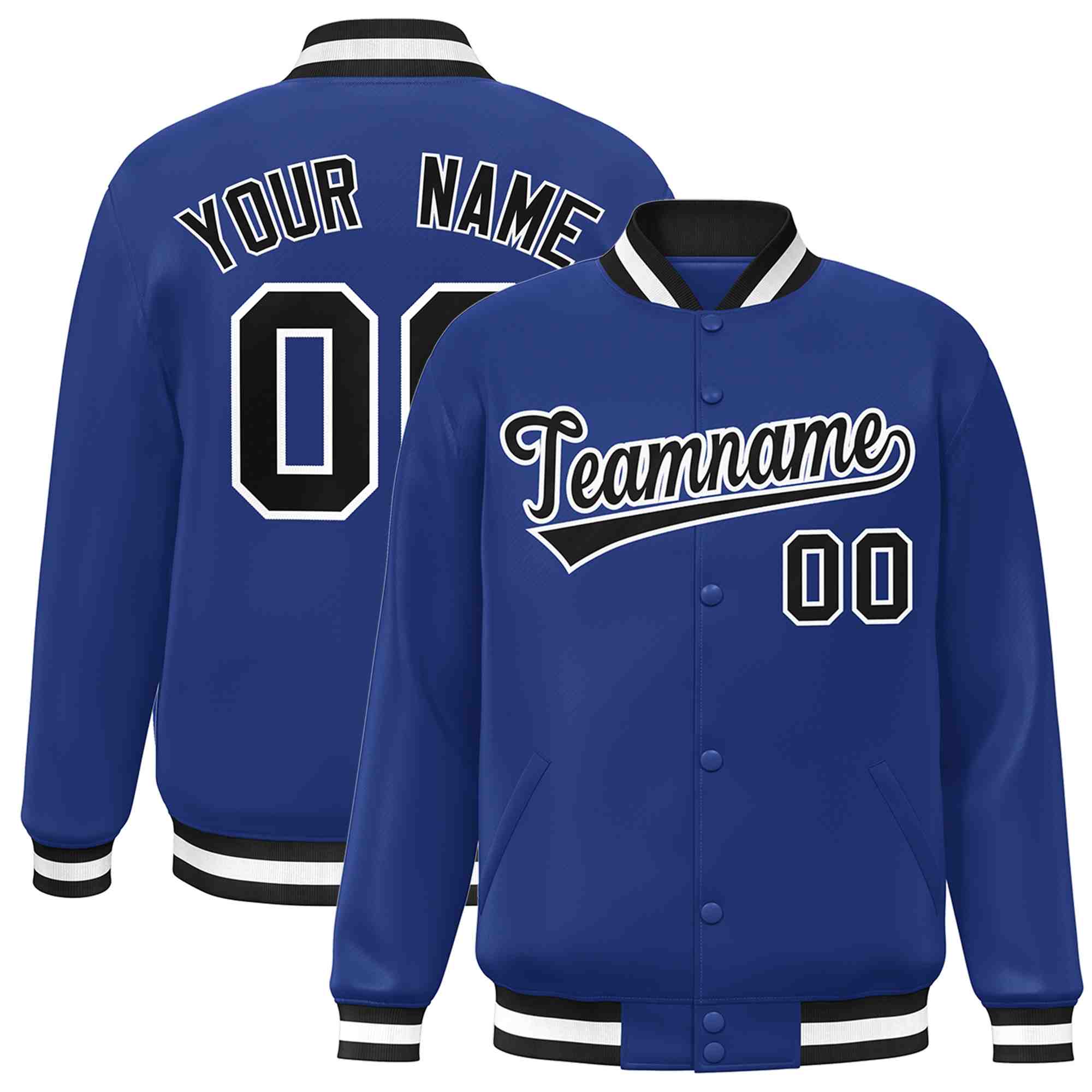 Custom Royal Black-White Classic Style Varsity Full-Snap Letterman Jacket