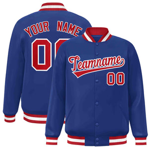 Custom Royal Red-White Classic Style Varsity Full-Snap Letterman Jacket